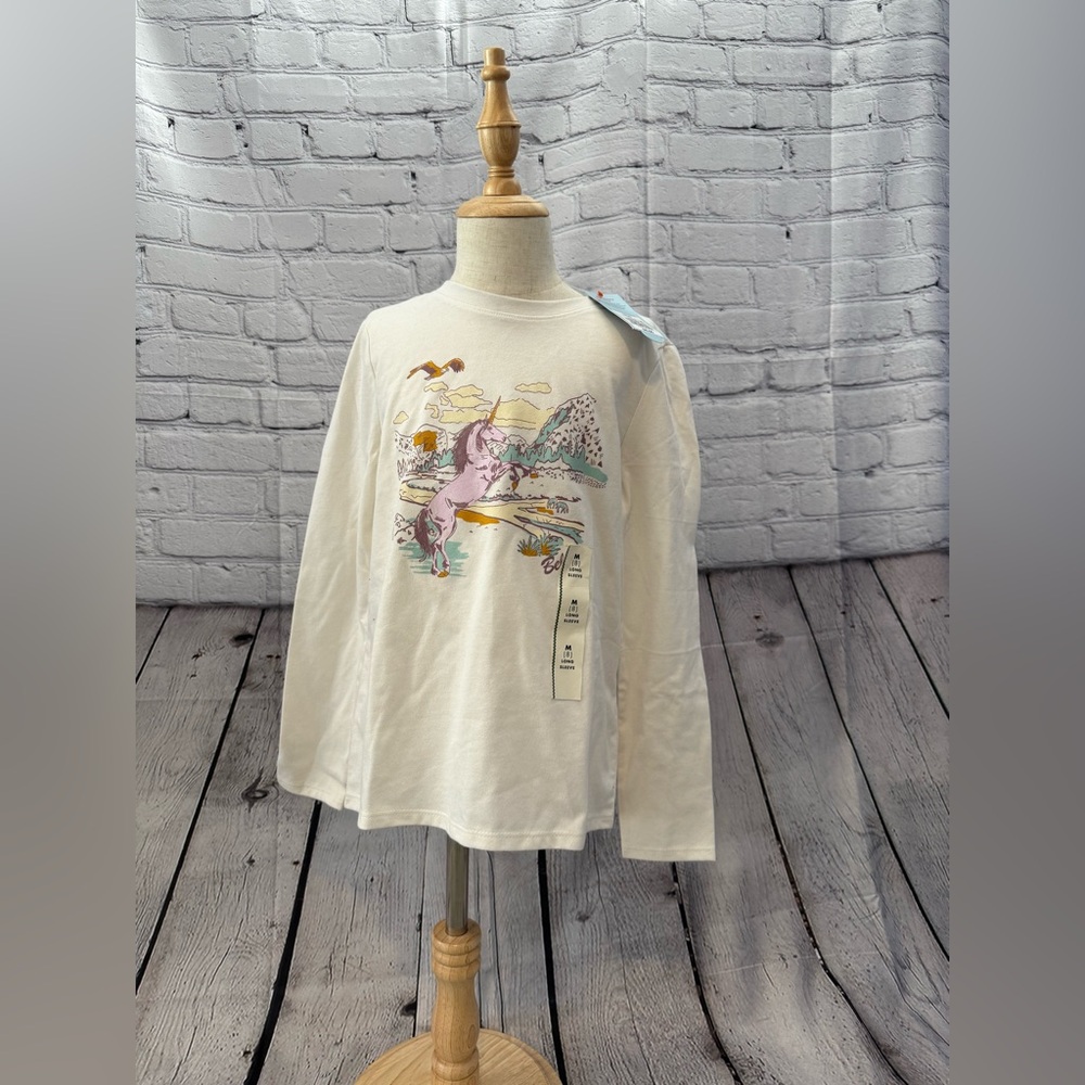 Cat & Jack Unicorn Believe Crew Neck Long Sleeve Pullover T Shirt Size M 8 NEW